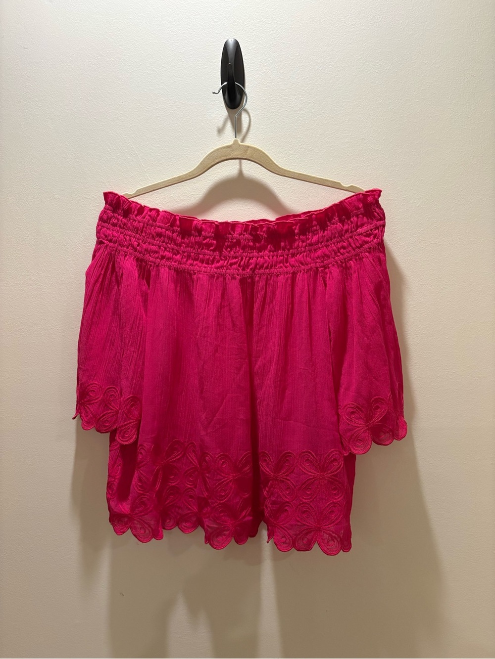 Trina Turk Fuchsia Off-Shoulder Embroidered Top